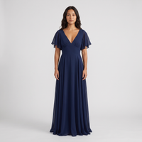 Emmeline Chiffon Flutter-Sleeve Maxi Dress – Navy view 1