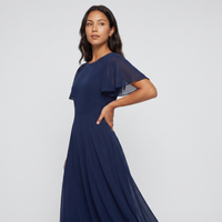Emmeline Chiffon Flutter-Sleeve Maxi Dress – Navy view 2