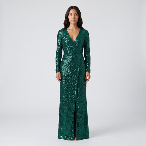 Winona Sequin Wrap Maxi Gown – Emerald