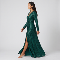Winona Sequin Wrap Maxi Gown – Emerald view 4