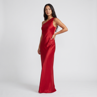 Carmen One-Shoulder Satin Gown – Red view 2