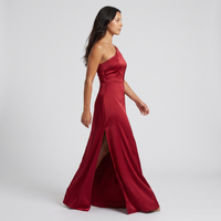 Carmen One-Shoulder Satin Gown – Red view 4