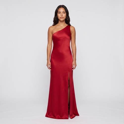 Carmen One-Shoulder Satin Gown – Red