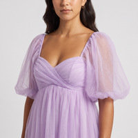 Mabel Tulle Puff-Sleeve Midi Dress – Lilac view 5