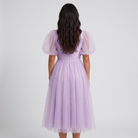 Mabel Tulle Puff-Sleeve Midi Dress – Lilac view 3