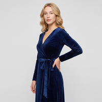 Sybil Velvet Wrap Midi Dress – Navy view 2