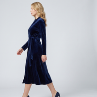 Sybil Velvet Wrap Midi Dress – Navy view 4