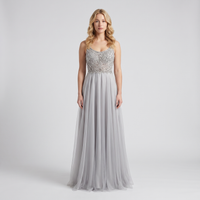 Elspeth Beaded-Bodice Gown – Silver view 1