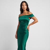 Florence Satin Off-Shoulder Midi Dress – Emerald view 2