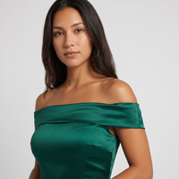 Florence Satin Off-Shoulder Midi Dress – Emerald view 5