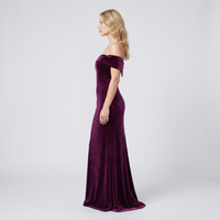 Vivian Velvet Off-Shoulder Gown – Plum view 4