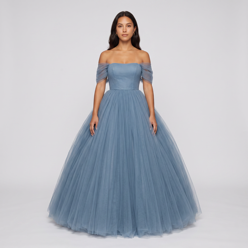 Imogen Tulle Off-Shoulder Ball Gown – Dusty Blue