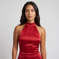 Matilda Satin Halter Bodycon Mini Dress – Red view 5