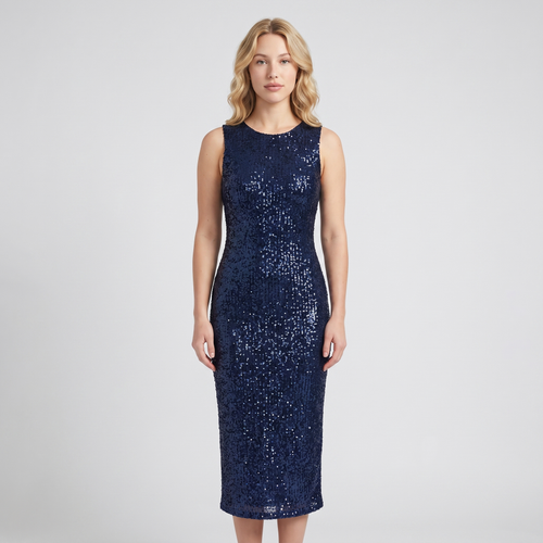 Lucinda Sequin Sheath Midi Dress – Navy
