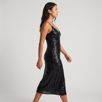 Josie Sequin Slip Midi Dress – Black view 4