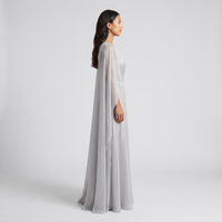 Elke Chiffon Cape-Sleeve Gown – Silver view 4
