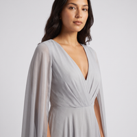 Elke Chiffon Cape-Sleeve Gown – Silver view 5