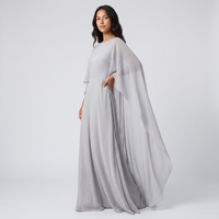 Elke Chiffon Cape-Sleeve Gown – Silver view 2