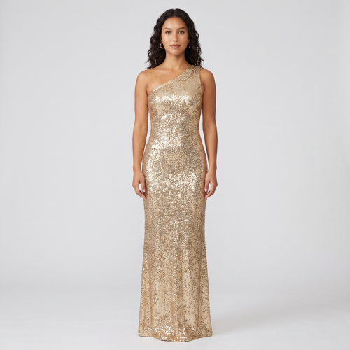 Marlena Sequin One-Shoulder Gown – Gold