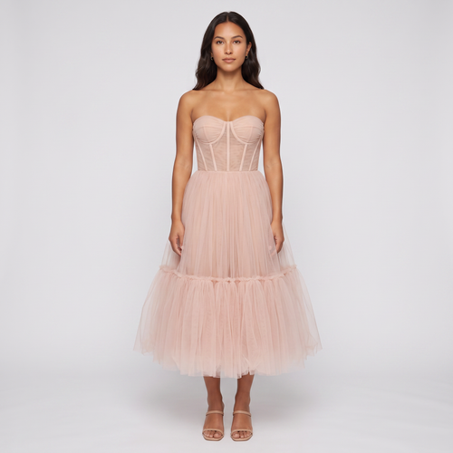 Ada Tulle Corset Midi Dress – Blush