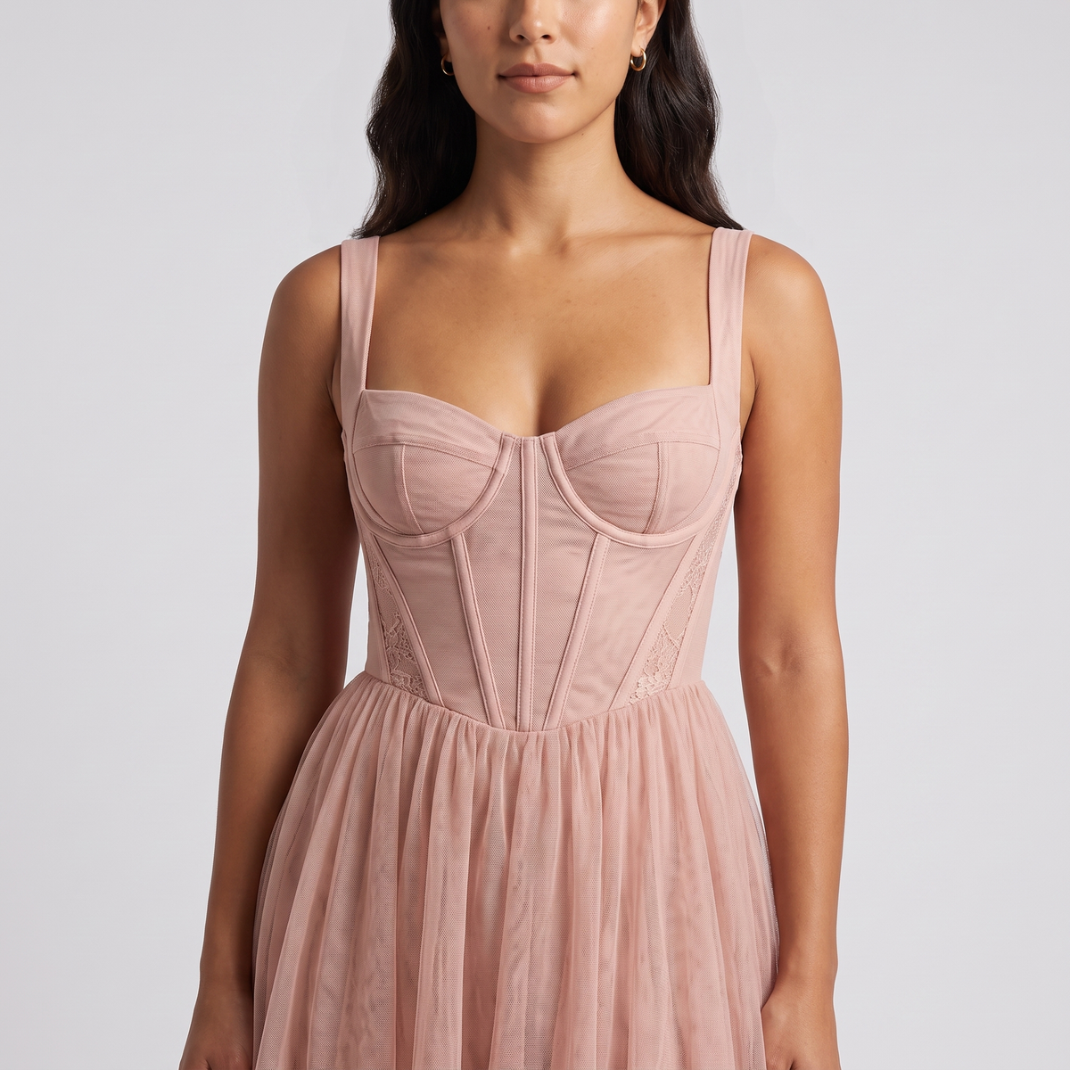 Blush tulle corset bodice close-up