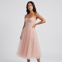 Ada Tulle Corset Midi Dress – Blush view 2
