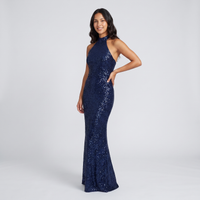 Lorna Sequin Halter Gown – Navy view 2