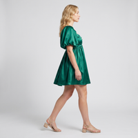 Etta Satin Puff-Sleeve Mini Dress – Emerald view 4