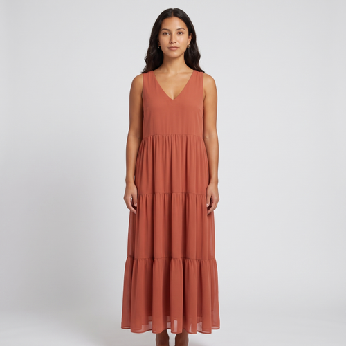 Nell Chiffon Tiered Maxi Dress – Terracotta