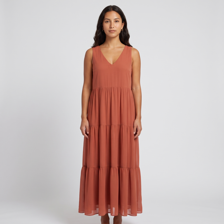 Nell Chiffon Tiered Maxi Dress – Terracotta