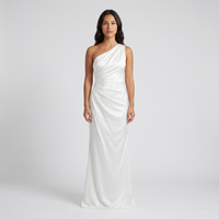 Athena Grecian Satin One-Shoulder Gown – White view 1
