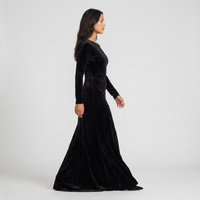 Bronwyn Velvet Long-Sleeve Gown – Black view 4