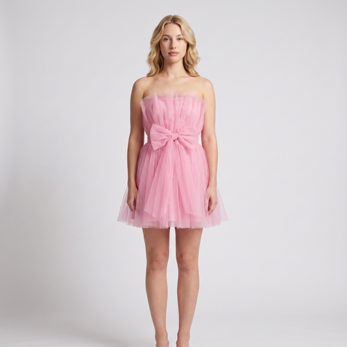 Maisie Tulle Bow Mini Dress – Pink