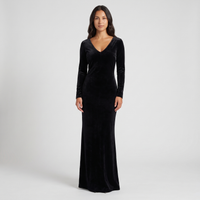 Bronwyn Velvet Long-Sleeve Gown – Black view 1