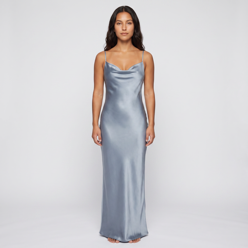 Opal Satin Cowl Slip Maxi Dress – Silver-Blue