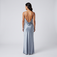 Opal Satin Cowl Slip Maxi Dress – Silver-Blue view 3