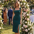 Honora Tie Strap Shirred Back Midi Dress – Emerald – lifestyle