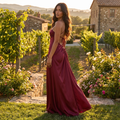 Liana Lace-Up Back Satin Maxi Dress – Burgundy – lifestyle