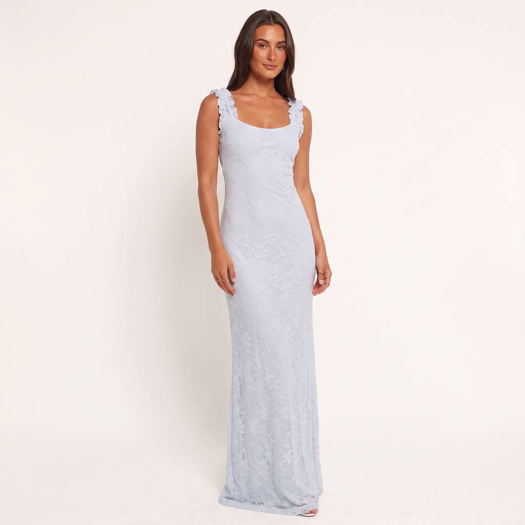 Liliana Lace Open-Back Maxi Dress – Periwinkle – front view