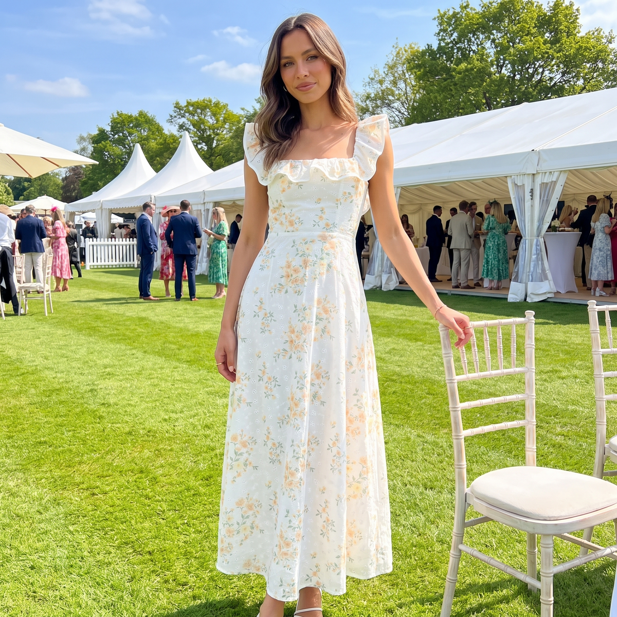 Lucienne Square Neck Frill Maxi Dress – Yellow Floral – lifestyle