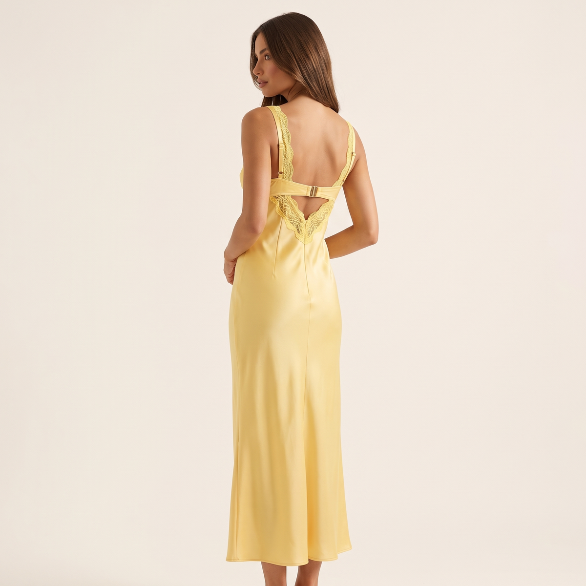 Marigold Lace Bust Buckle Detail Midi Dress – Yellow – back view