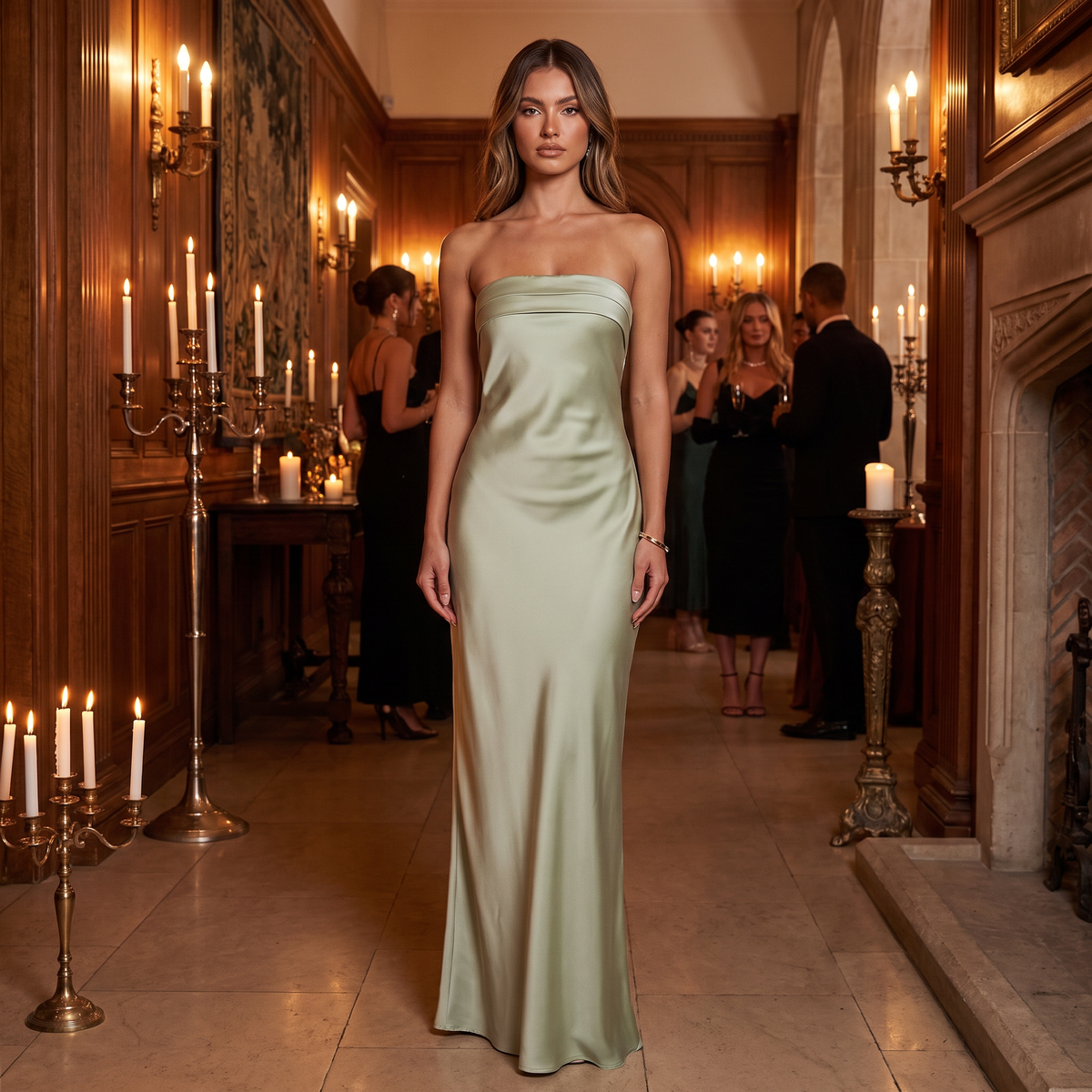 Mariposa Strapless Foldover Satin Maxi Dress – Sage – lifestyle