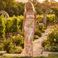 Mariposa Strapless Foldover Satin Maxi Dress – Yellow Floral – lifestyle