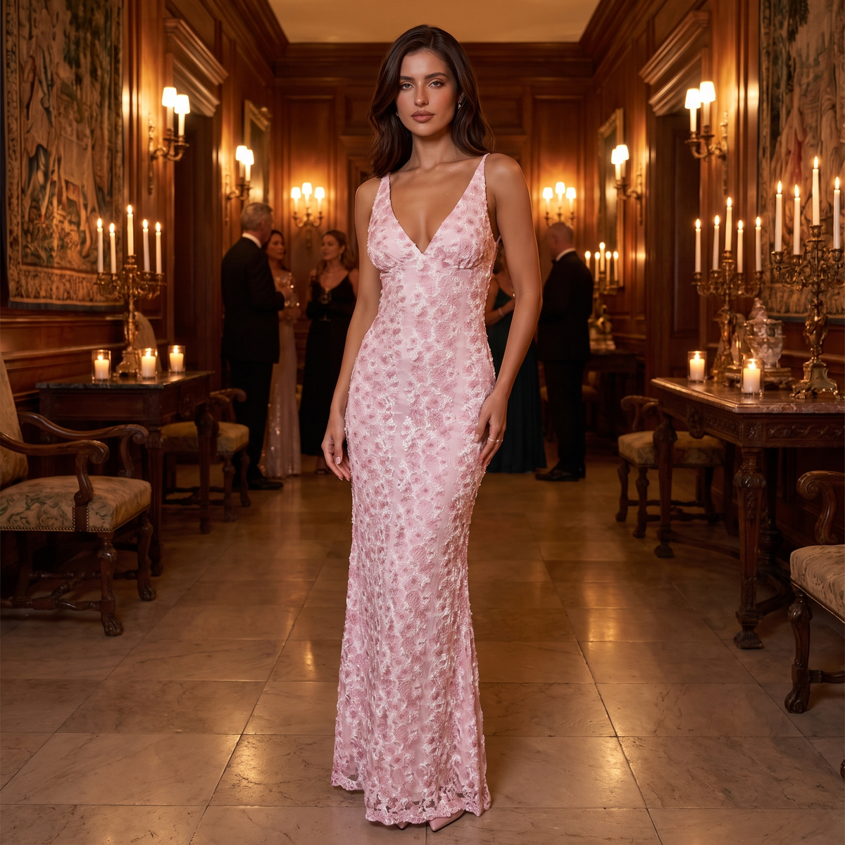 Marisa Open-Back Stretch Lace Maxi Dress – Pink – lifestyle