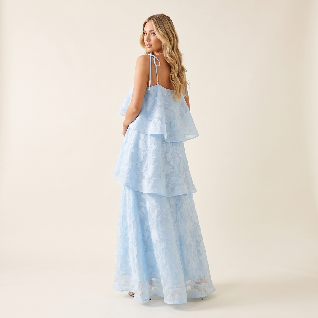 Nerina Tie-Shoulder Maxi Dress – Pale Blue – back view