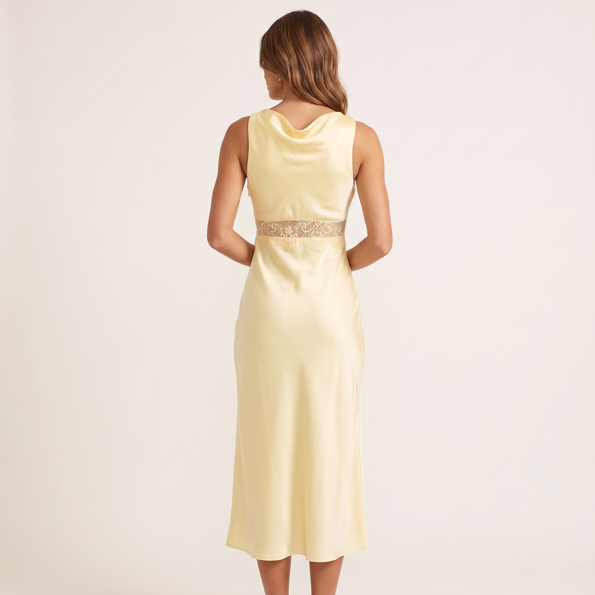 Ninette Cowl Neck Midi Dress – Yellow – back view