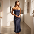 Sapphira Lace Bust Strapless Satin Midi Dress – Navy – lifestyle