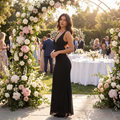 Ondine V-Neck Mesh Maxi Dress with Back Cut-Out – Black – lifestyle