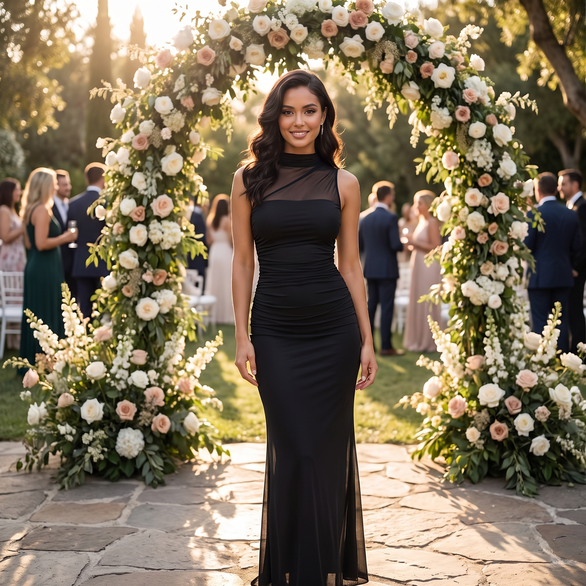 Ottavia High Neck Mesh Bodycon Maxi Dress – Black – lifestyle