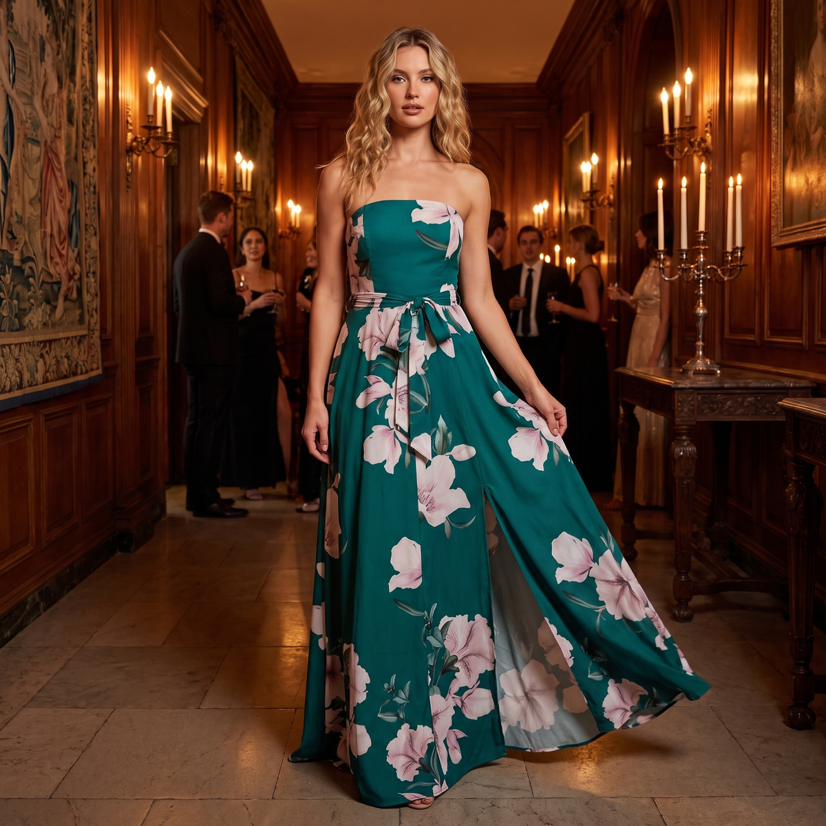 Paloma Boned Bodice Floral Maxi Dress with Side Splits – Green Floral – lifestyle